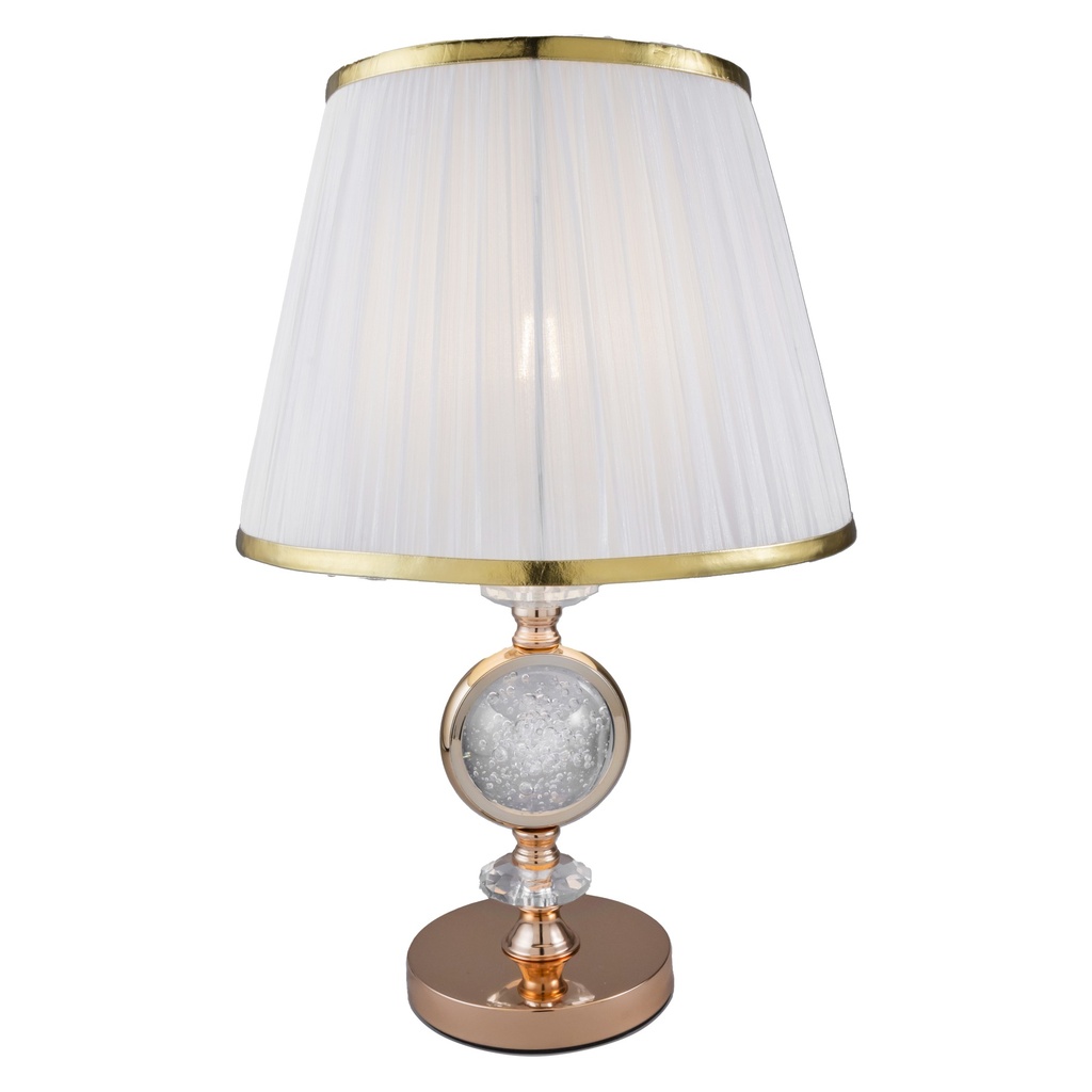 Gold Crystal Table Lamp with Pleated Fabric Shade