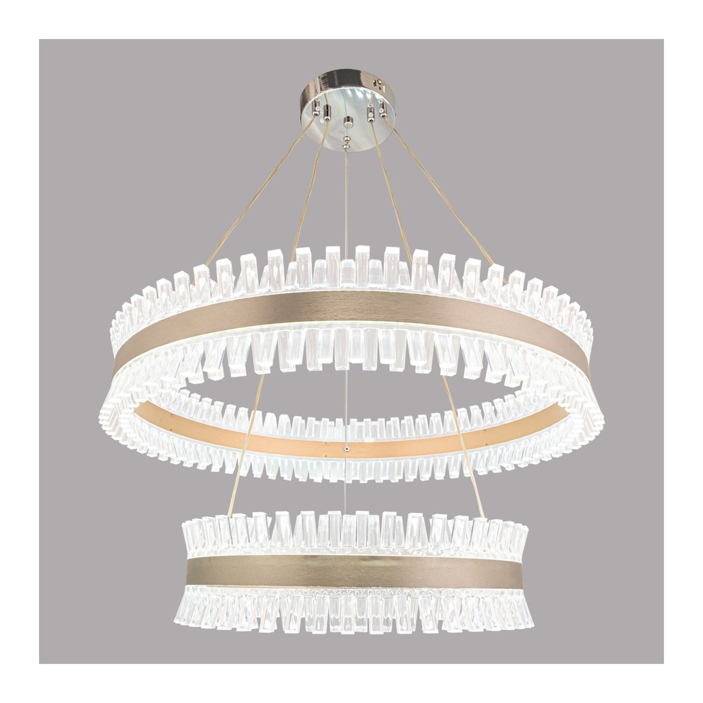 Luxury Crystal LED Chandelier – Modern Dual-Ring Pendant Light with Sleek Gold & Glass Design for Dining Room & Foyer
