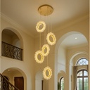 Luxury LED Crystal Pendant Light – Modern Gold Ring Cluster for Staircases & High Ceilings

