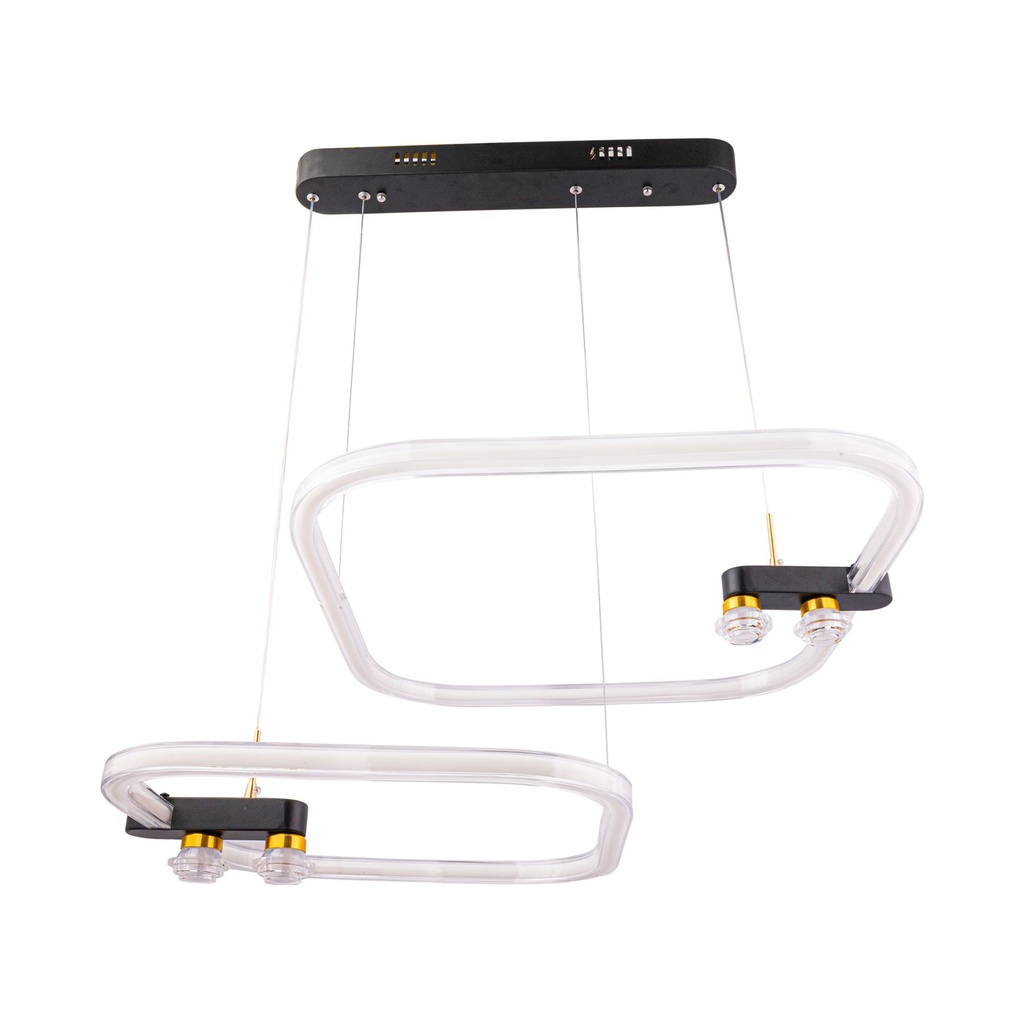 Modern Geometric LED Chandelier – Black & Gold Double-Layer Hanging Light for Dining & Living Room