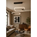 Modern Geometric LED Chandelier – Black & Gold Double-Layer Hanging Light for Dining & Living Room