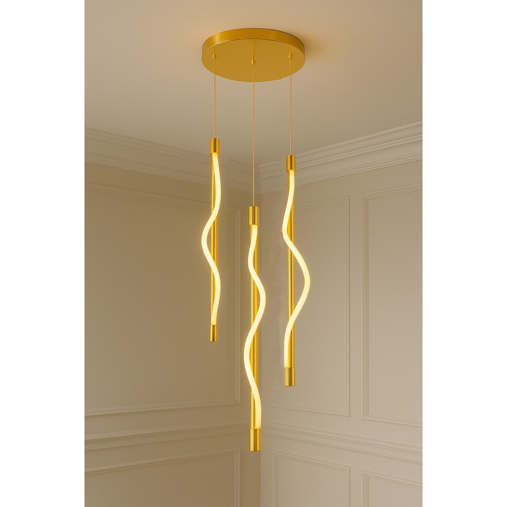 Modern Gold Spiral LED Pendant Light – Elegant Twisted Design for Luxury Interiors
