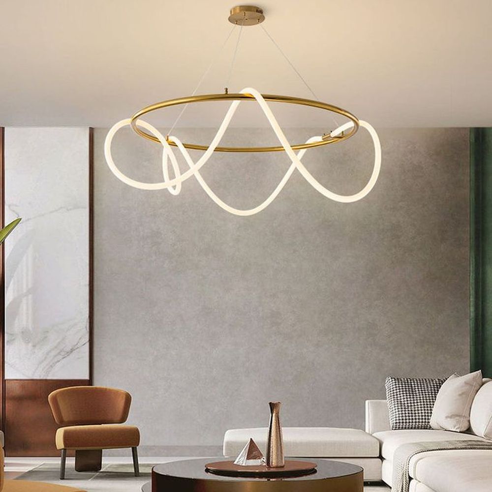 Luxury Modern LED Chandelier – Artistic Gold Loop Pendant Light for Elegant Interiors
