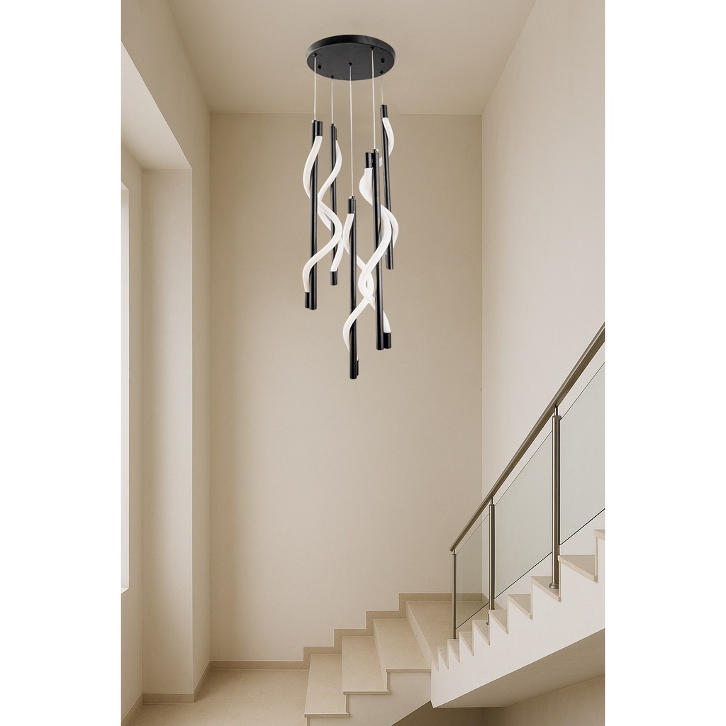 Modern Spiral LED Chandelier – Black & White Multi-Tube Pendant Light

