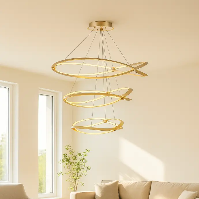Modern Spiral LED Chandelier – Artistic Triple-Ring Hanging Light
