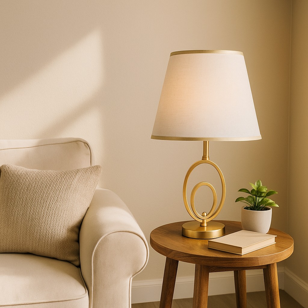 Copper Table Lamp with Fabric Shade