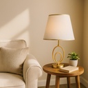 Copper Table Lamp with Fabric Shade