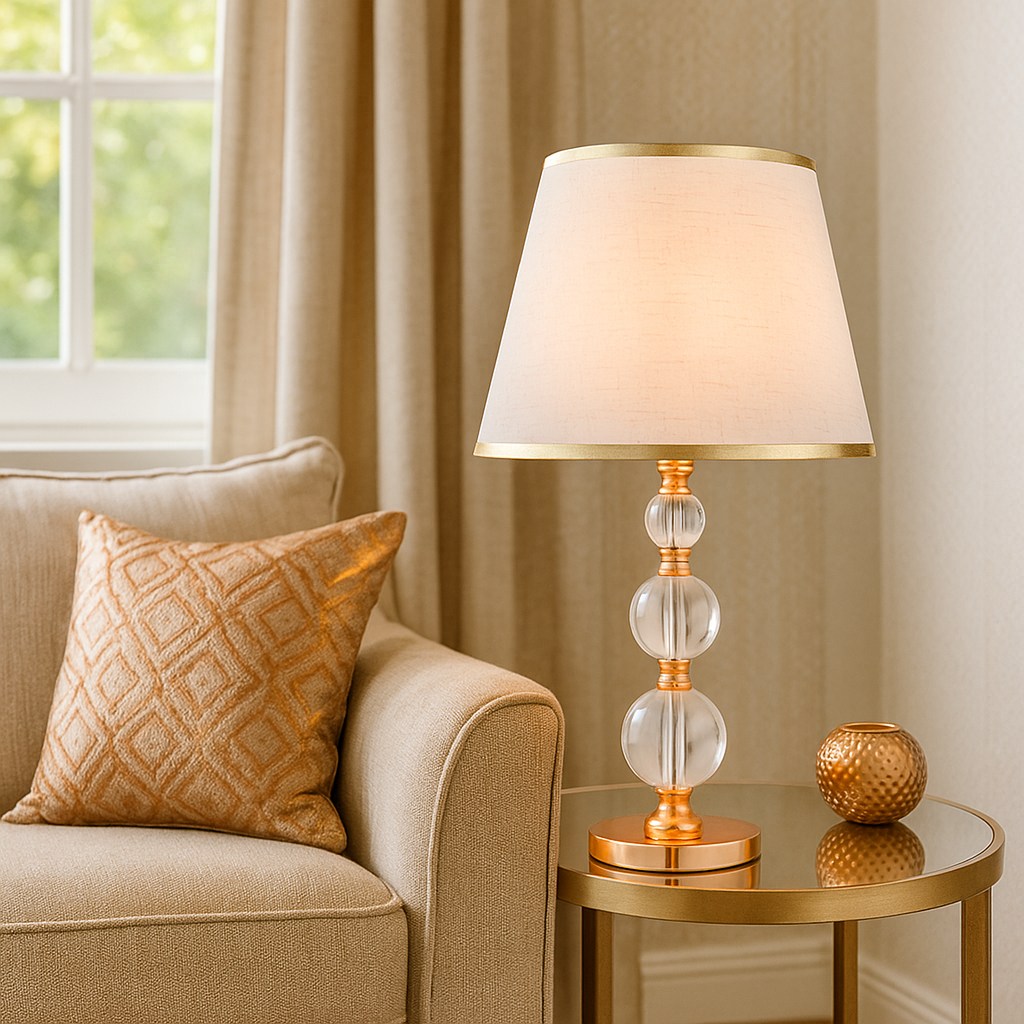 Crystal Table Lamp with Fabric Shade