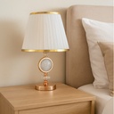 Gold Crystal Table Lamp with Pleated Fabric Shade