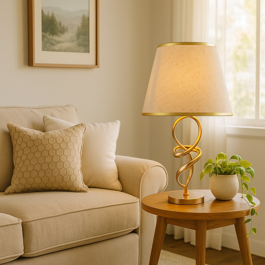 Gold Table Lamp with Fabric Shade