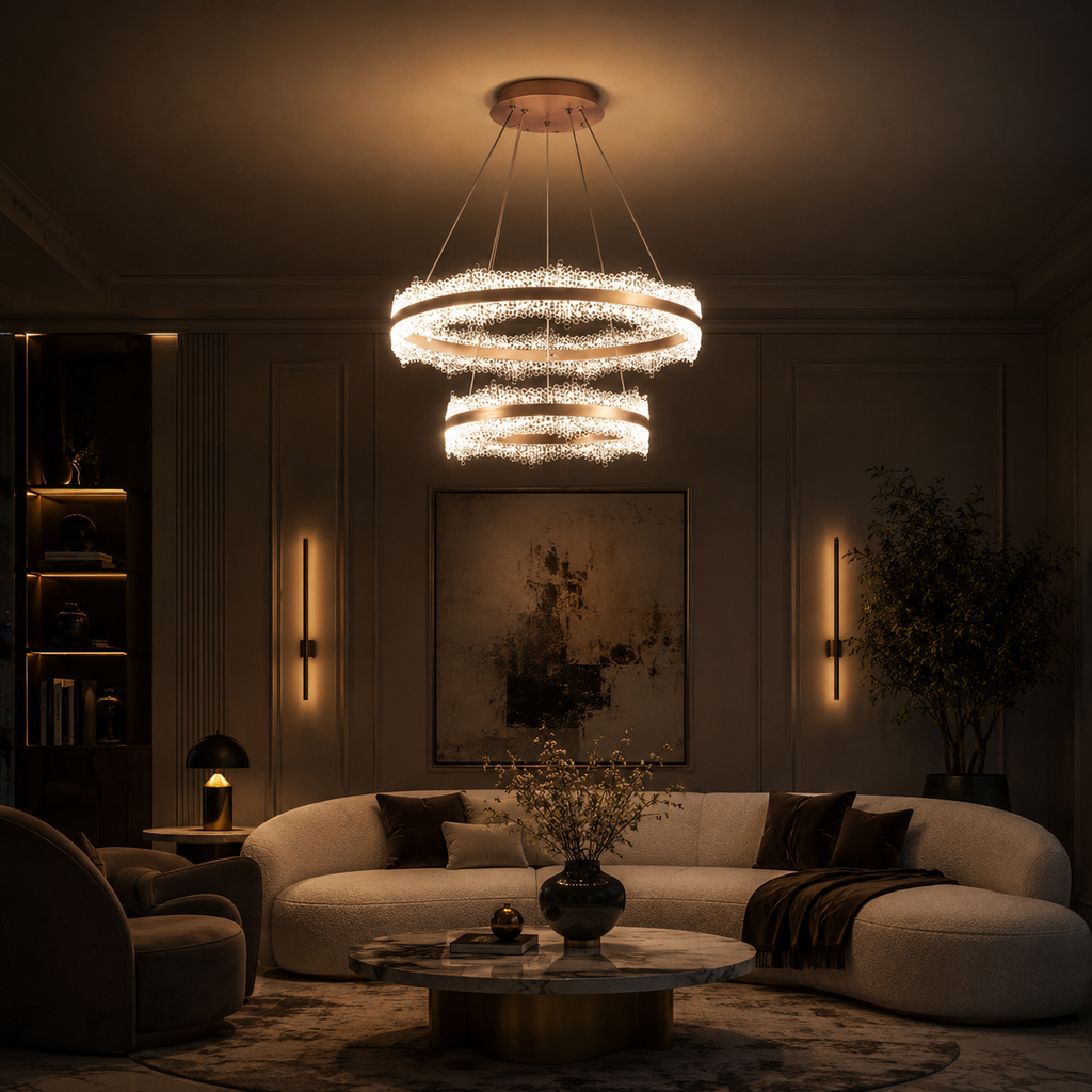 LM - 928 - 4+6A - 40+60 CM - CHAMPAGNE- 126Wx2 - CRYSTAL LED CHANDELIER - ( 62 )
