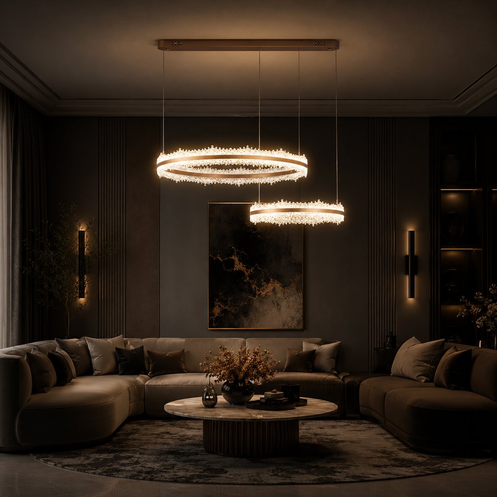 LM - 928 - 4+6B - 40+60 CM - CHAMPAGNE- 126Wx2 - CRYSTAL LED CHANDELIER - ( 62 )