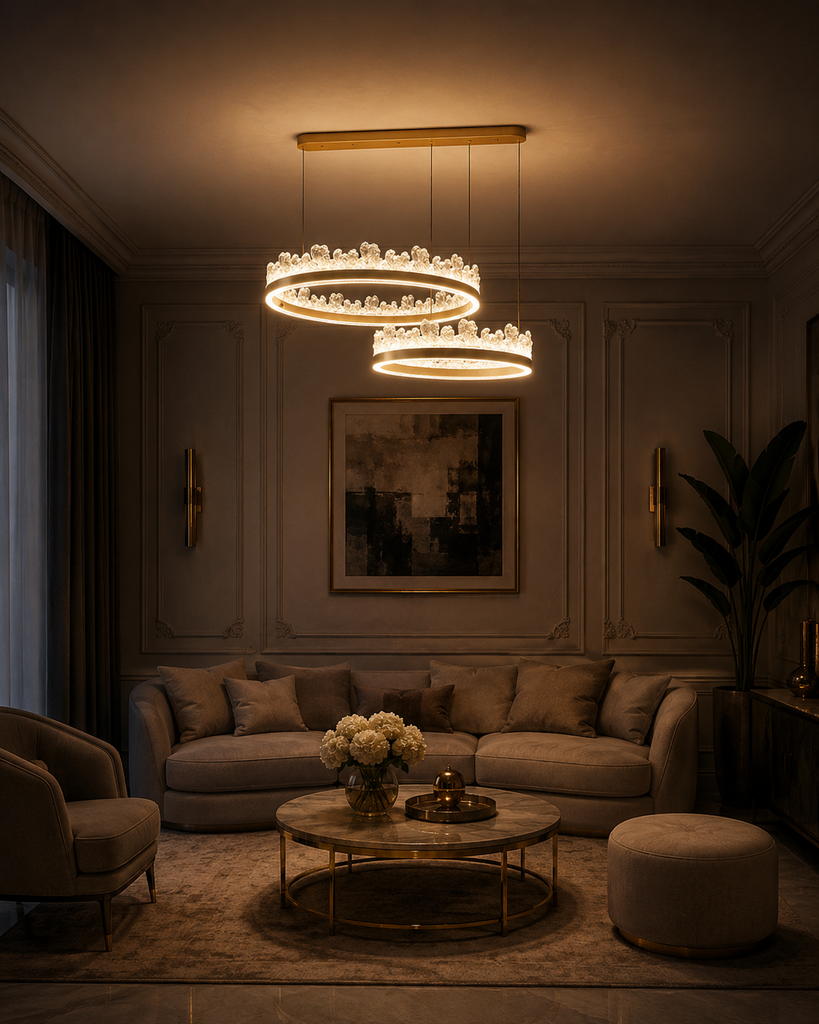 LM - 932 - 4+6B - 40+60 CM - CHAMPAGNE- 126Wx2 - CRYSTAL LED CHANDELIER - ( 62 )