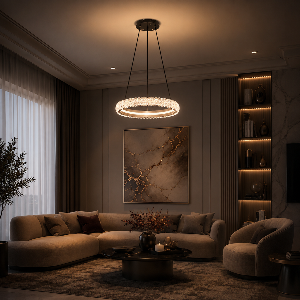 LM-962 - 50 CM - CHAMPAGNE- 94Wx2 - CRYSTAL LED CHANDELIER - ( 62 )